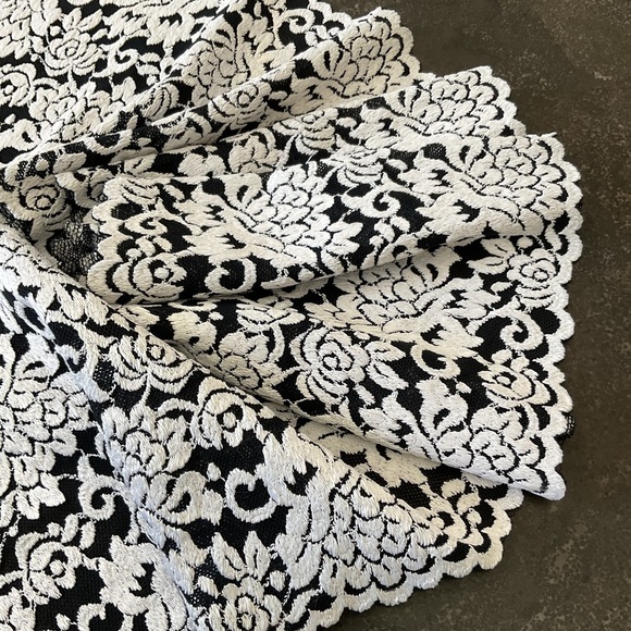 3 yards black & white stretch lace embroidered floral apparel fabric trim - Picture 7 of 7
